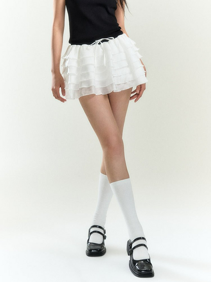 Ruffled Tulle Mini Skirt