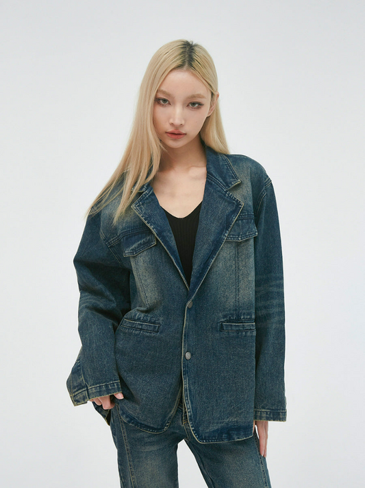 Retro Washed Denim Blazer