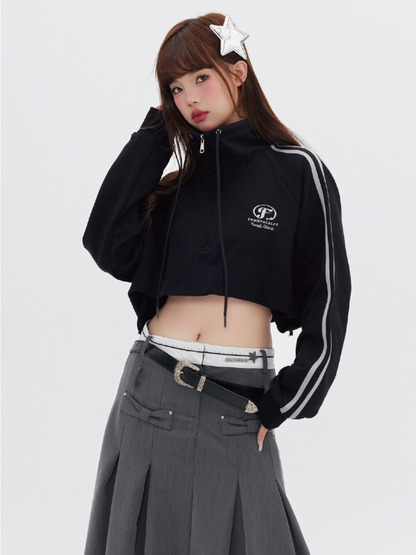 Striped Stand Collar Cropped Track Jacket