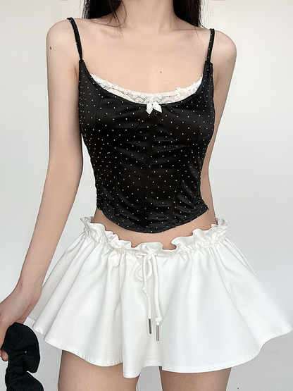 Satin Polka Dot Lace Corset Tank Top