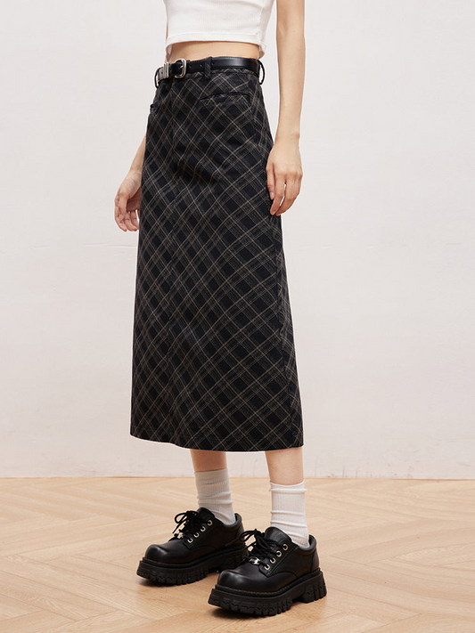 Diamond Plaid Midi Skirt