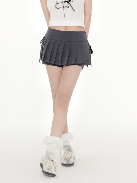 Side Bow Pleated Mini Skirt