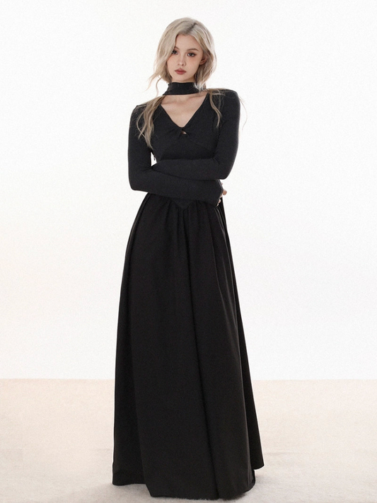 Wrap Neck Long Sleeve Maxi Dress