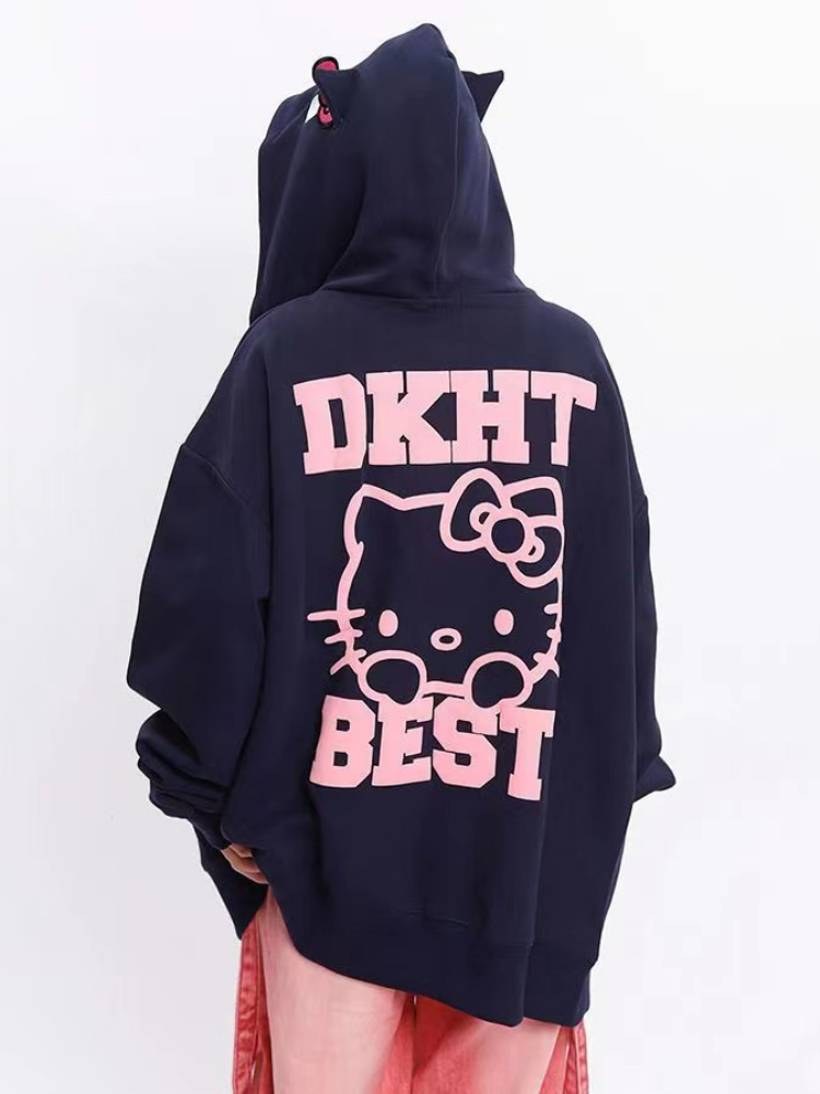 Embroidered Bow Kitty Hoodie