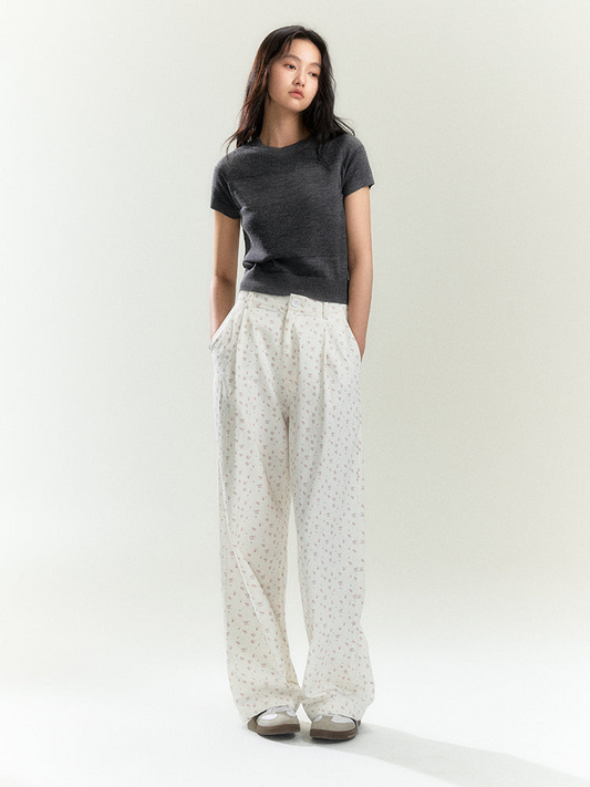 Floral Print Straight-Leg Trousers