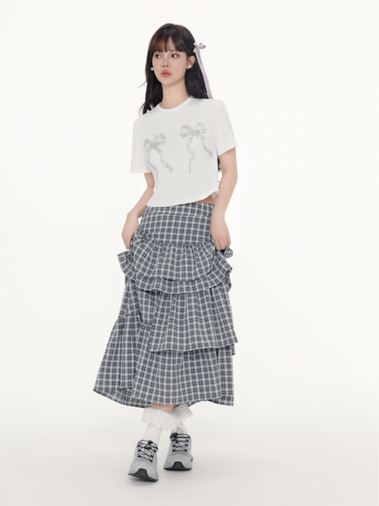 Plaid Tiered Ruffle Maxi Skirt