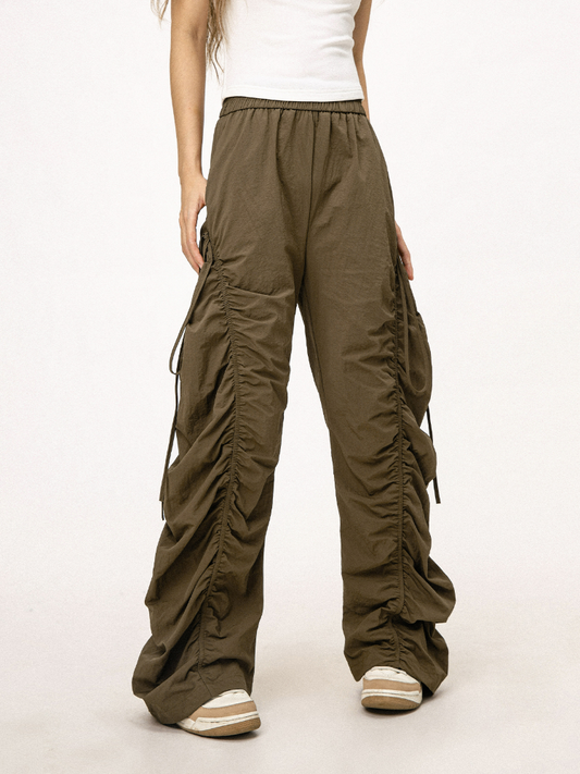 Ruched Side Ribbon Parachute Pants