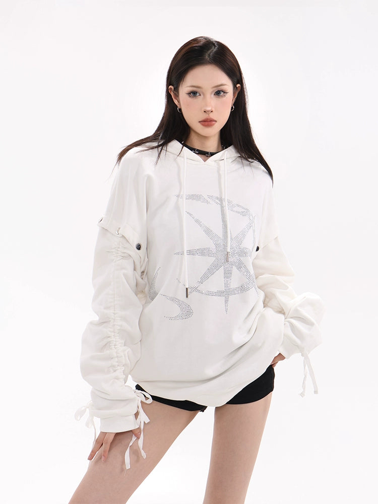 Rhinestone Celestial Ruched Hoodie