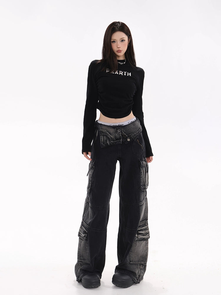 Faded-Edge Wide Jeans