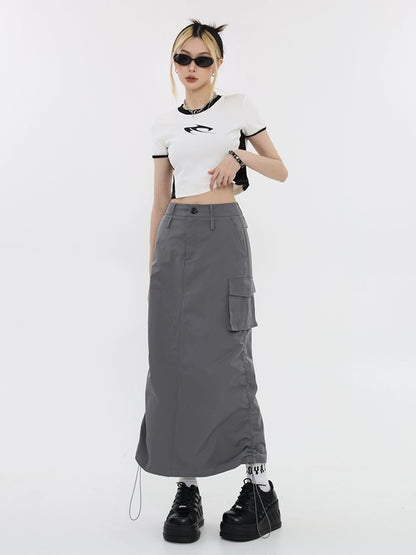 Drawstring Cargo Midi Skirt