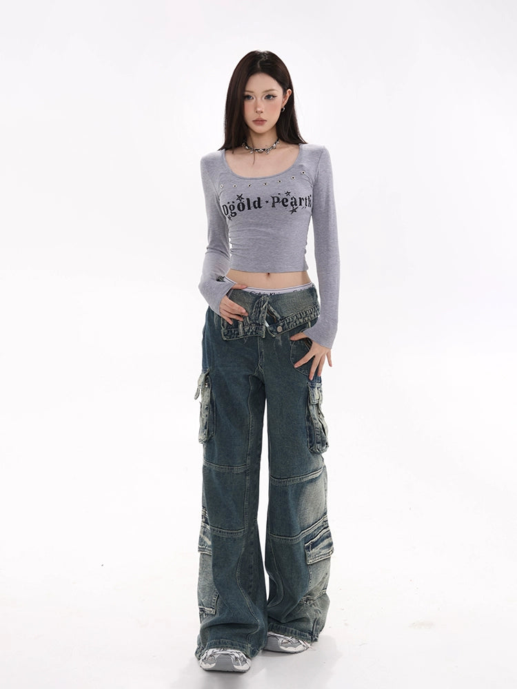 Faded-Edge Wide Jeans