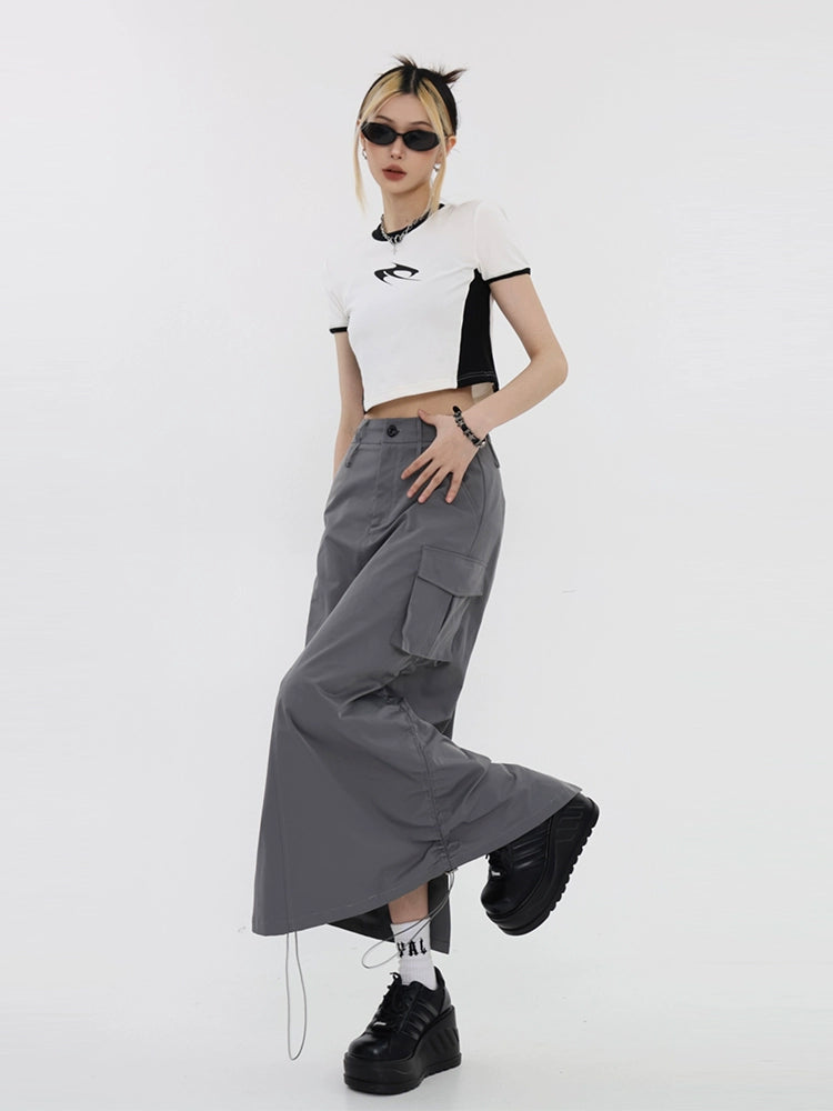 Drawstring Cargo Midi Skirt