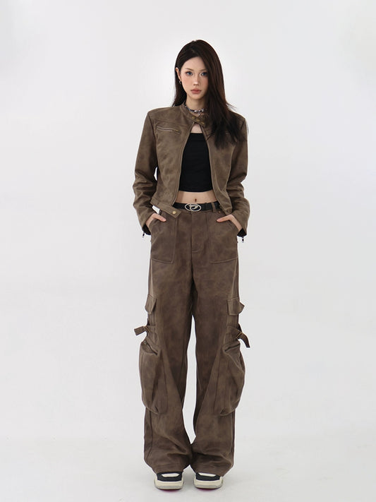 Retro Faux Leather Pants