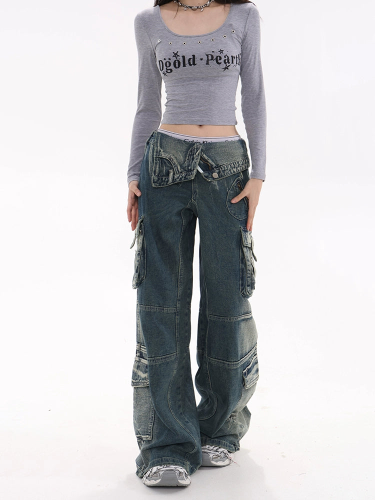 Faded-Edge Wide Jeans