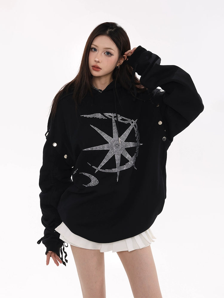 Rhinestone Celestial Ruched Hoodie