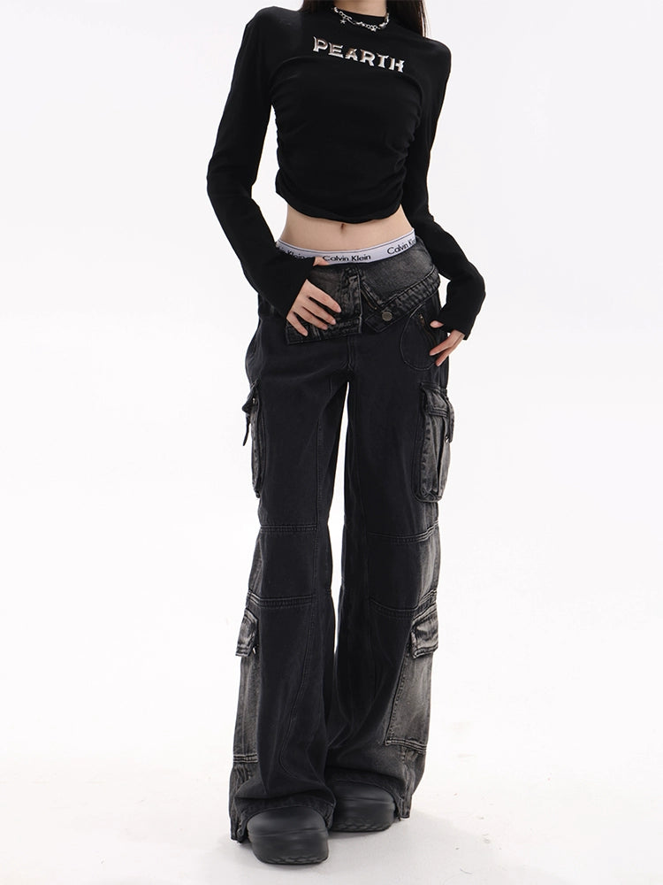 Faded-Edge Wide Jeans