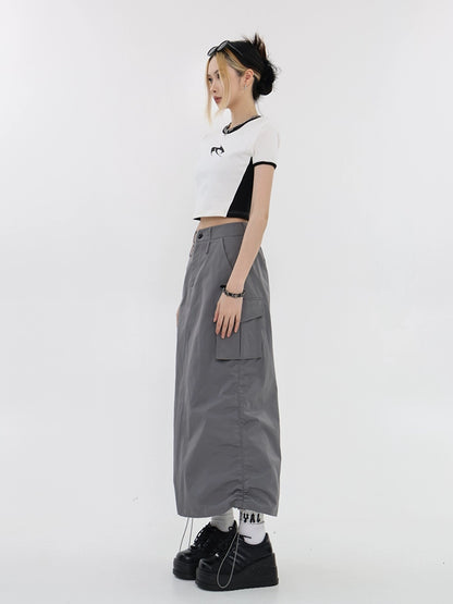 Drawstring Cargo Midi Skirt