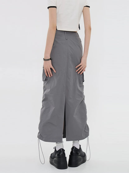 Drawstring Cargo Midi Skirt