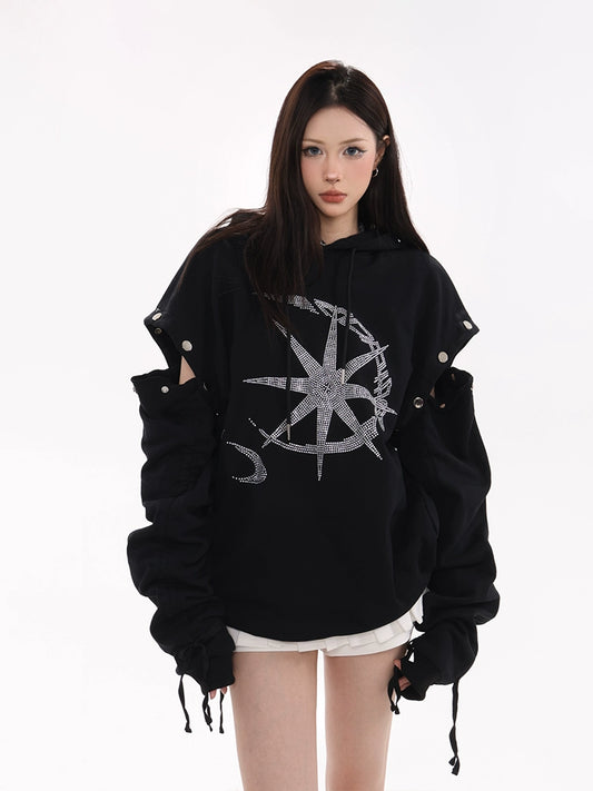 Rhinestone Celestial Ruched Hoodie