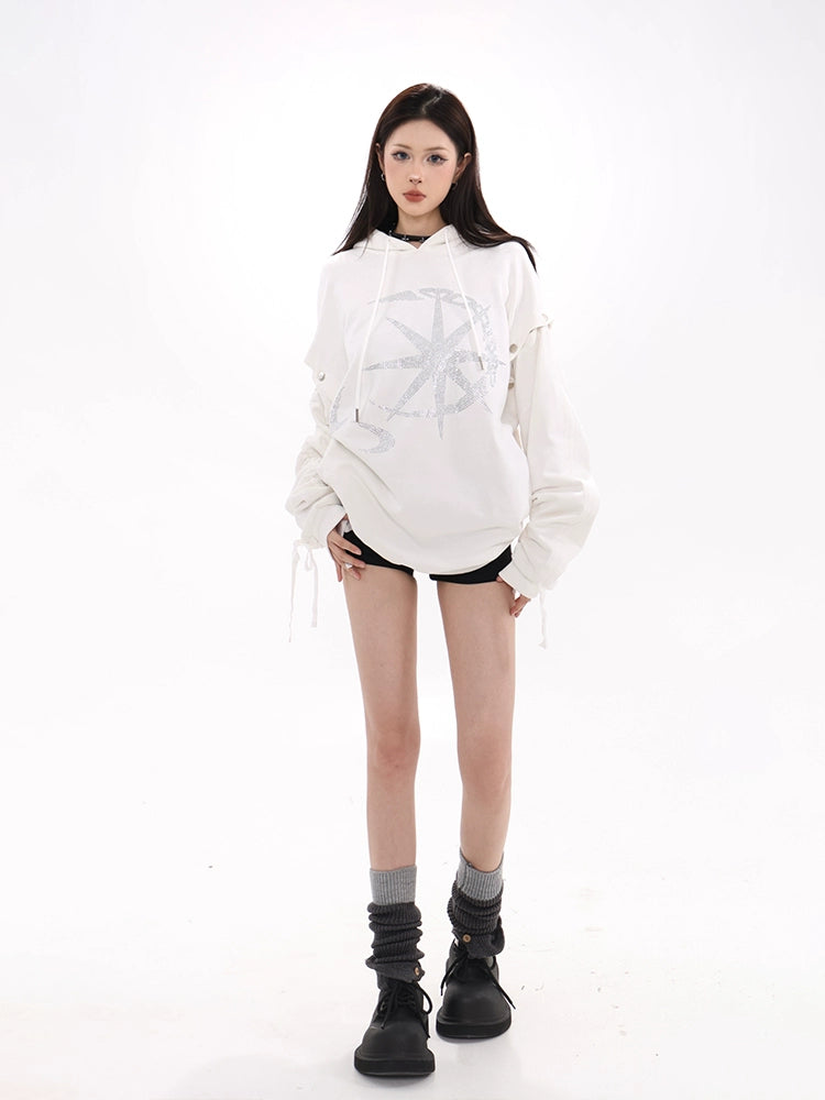 Rhinestone Celestial Ruched Hoodie