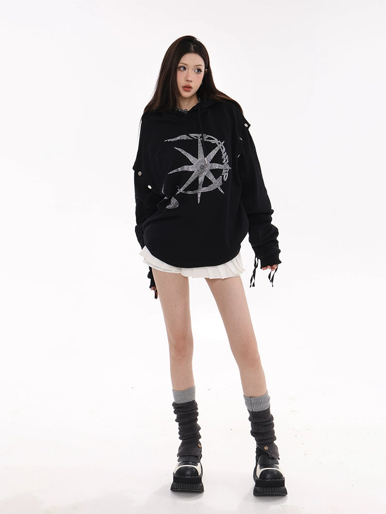 Rhinestone Celestial Ruched Hoodie