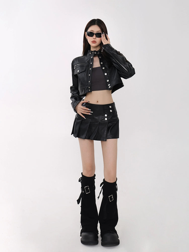 Cropped Faux Leather Studded Jacket