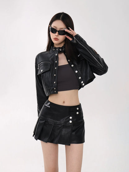 Cropped Faux Leather Studded Jacket